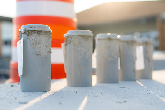 Concrete Test Cylinders on a construction site.
