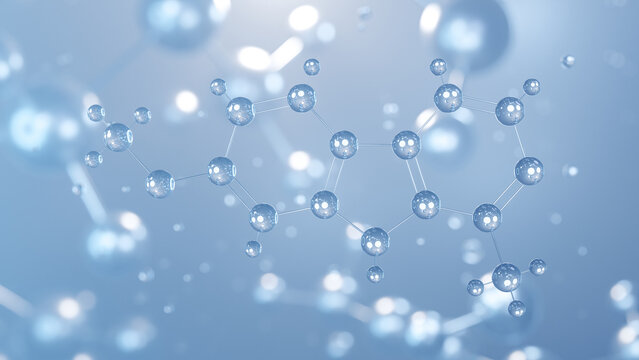 harmine molecular structure 3d, flat model, beta-carboline, structural chemical formula view from a microscope