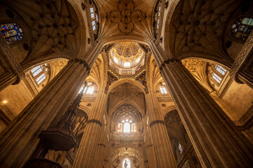 Detail of the impressive interior vaults of the cathedral of Salamanca, Castilla y Leon, Spain - obrazy, fototapety, plakaty