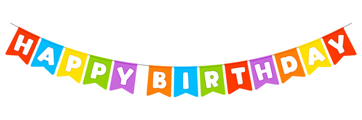 Happy Birthday flags. Party invitation with color garland.