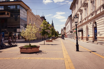 Pedestrian street in the center of Subotica town in Serbia