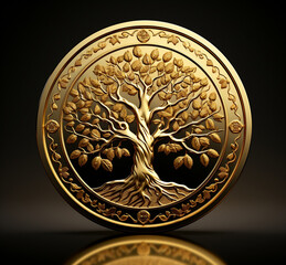 The Growth of Wealth, Golden Coin with Tree Symbolizes Prosperity