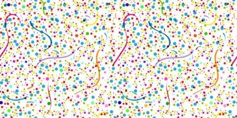 Seamless colorful background with colored streamer and colored confetti