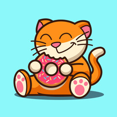 cat eat donut illustration