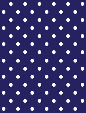 OLGA (1979) &ldquo;polka dots&rdquo; textile seamless pattern &bull; Late 1970&rsquo;s fashion style, fabric print (white dots on dark blue background).