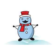 snowman with santa red hat and red scarf on snows