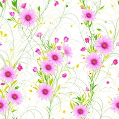 Seamless pattern of colored flowers. AI generated.