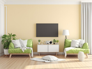 Living room interior design, warm and minimalist