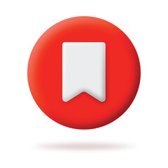 3d saved post button with shadow and light. Realistic red button with bookmark, saved info icon vector design.