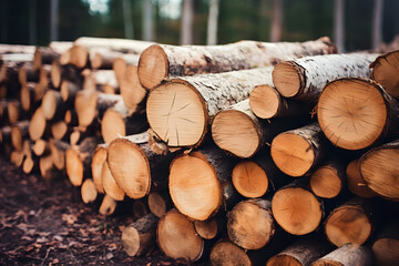 Brennholz Forst Holztapel Baumstamm - Generative AI