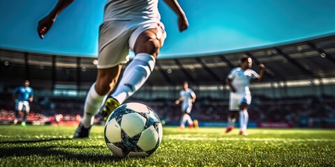 Soccer Player Runs to Kick the Ball. Ball on the Grass during a match Field of Arena
