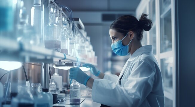 portrait of doctor in medical mask, doctor in the laboratory