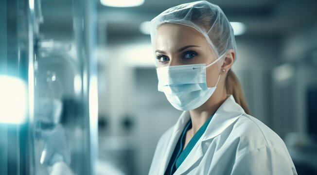 portrait of doctor in medical mask, doctor in the laboratory