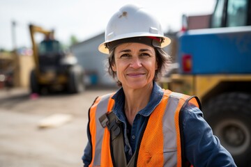 woman working in a construction with a protective helmet