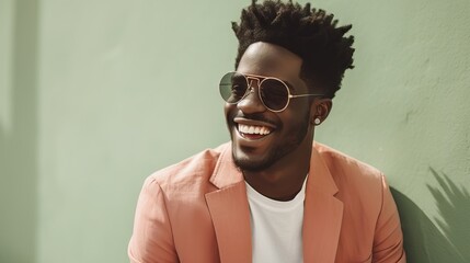Fototapeta premium African American male student, wearing glasses, on the street in the city