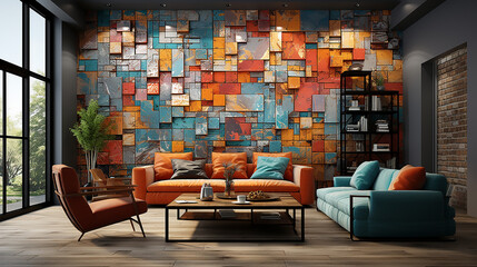 Multicolor Rustic 3D Digital Wall Decor  