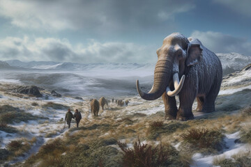 Mammoth in the permafrost. AI generated.