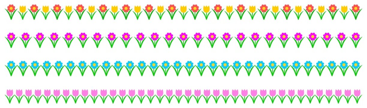 Flower divider set. Border collection with tulips and other flowers. 