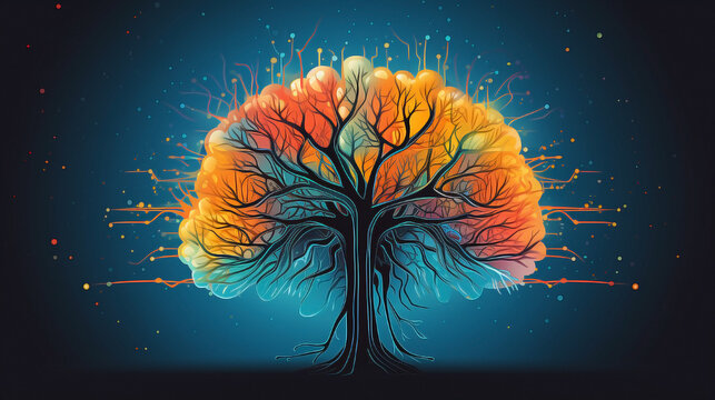 The neurodivergent tapestry: weaving strength in diversity. Network of neural ramifications in the brain.