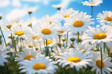 Fototapeta premium Generative AI a row of daisies and some daisies flowers close up