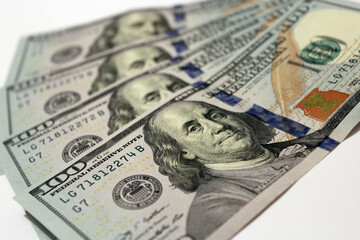 hundred dollar bank notes isolated