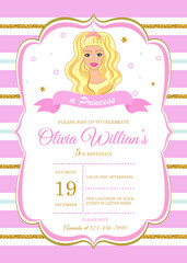 Invitation to the princess's birthday party. Template for baby shower invitation. It is a girl. quinceanera