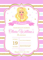 Obraz premium Invitation to the princess's birthday party. Template for baby shower invitation. It is a girl. quinceanera
