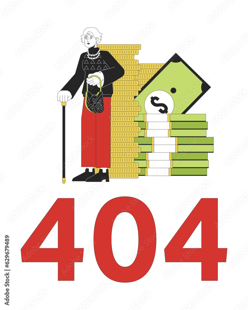 Poster pension savings error 404 flash message. finance management. empty state ui design. page not found p