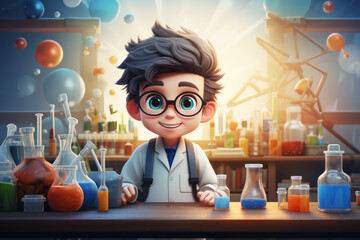 3d cartoon science children chemical experiments national science day