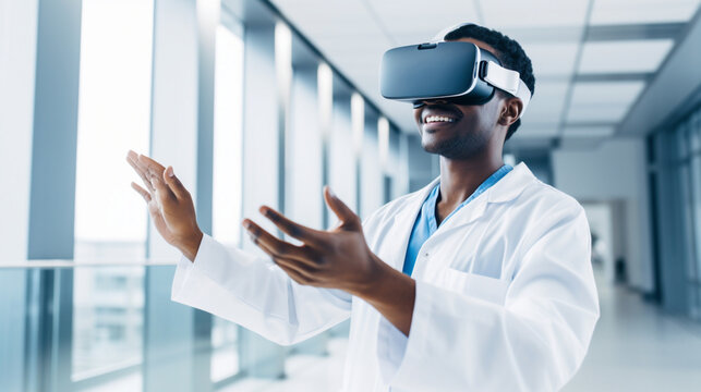 Doctor using a virtual reality headset at the hospital