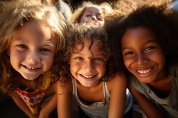 Fototapeta premium Close up of pre-teen friends in a park smiling to camera