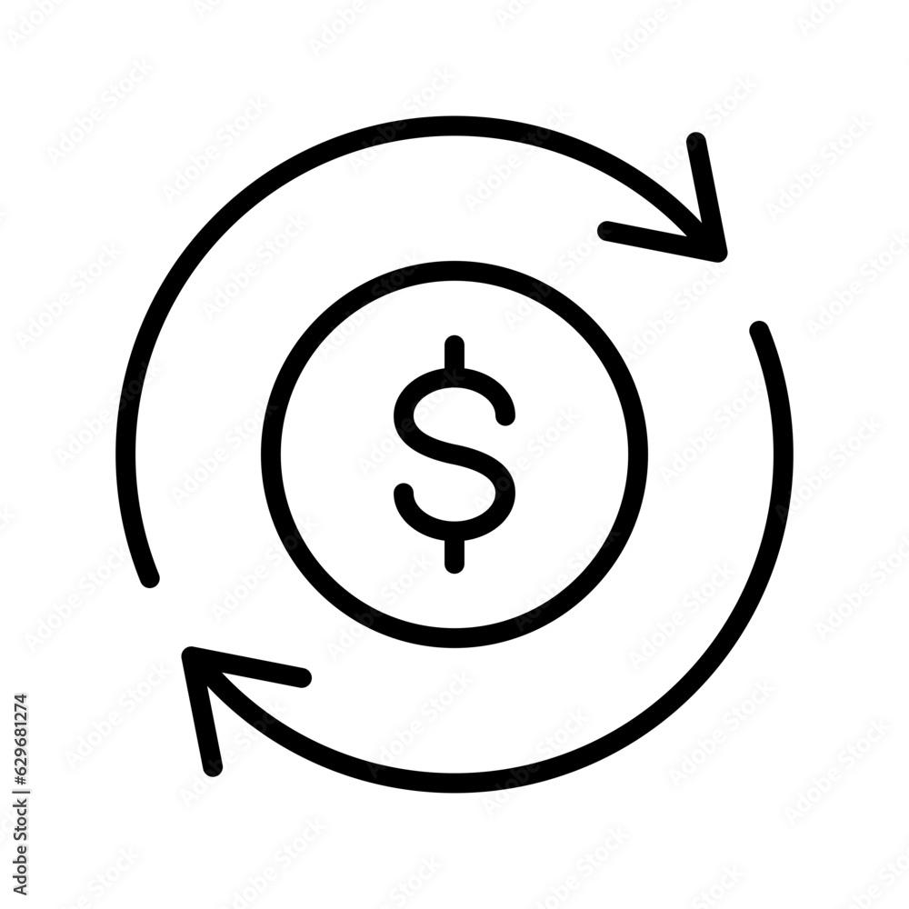Poster black single financial transfer thin line icon, simple global investment arrows flat design pictogra
