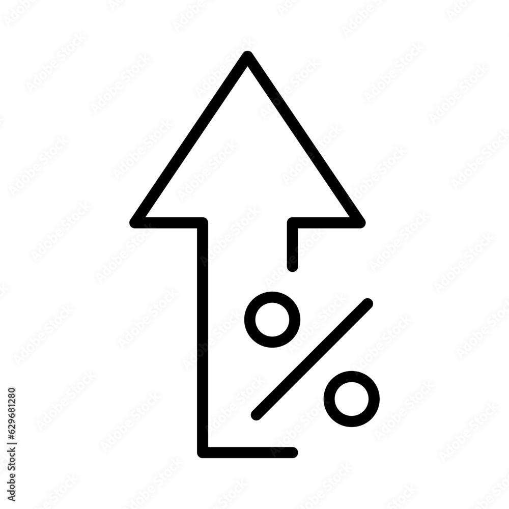 Poster black single percent rate up line icon, simple business flat design pictogram, infographic interface