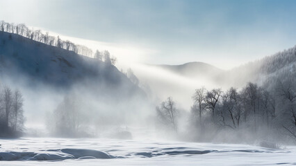 Obraz premium Beautiful winter landscape - foggy and beautiful weather