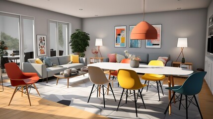modern with neutral color living room, cozy ambient, stylish