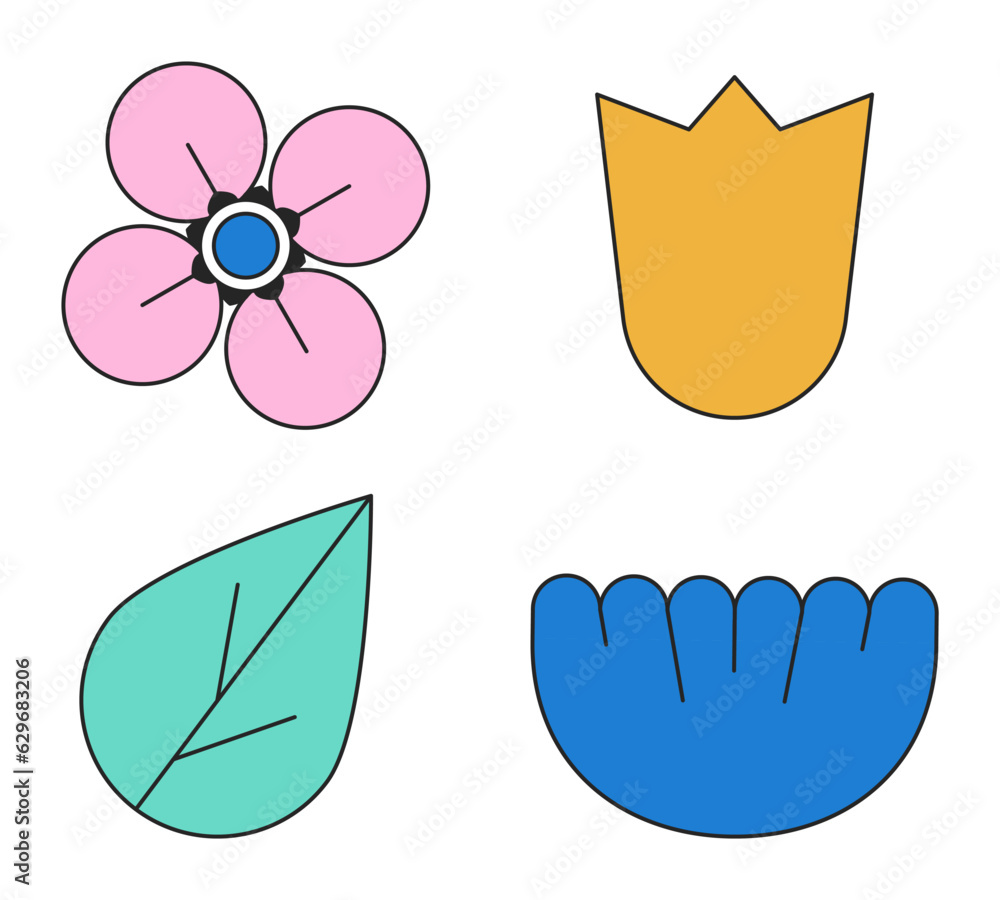 Poster motif floral botanical flat line color isolated vector objects set. flower heads. editable clip art 
