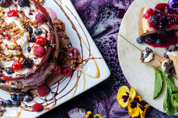 Ice cream cake with berries and blue berries