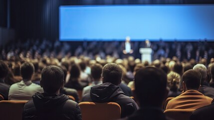 Blurred soft of seminar room for background filled with people attending a speech about business