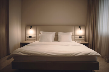 Fototapeta na wymiar Stylish interior of hotel room for two persons. Modern luxury design