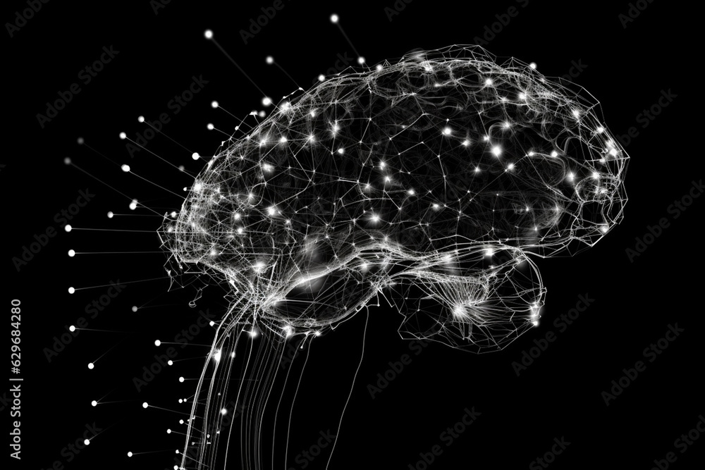 Poster digital mind, artificial intelligence, machine consciousness 3d illustration. computer brain and neu