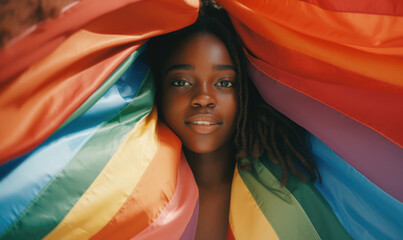 Frau mit regenbogen Fahne
