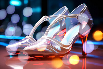 shoe: futuristic transparent glass white plastic exotic designer high heels