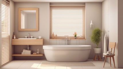Fototapeta na wymiar beige bathroom interior sink bathtub on, generative ai