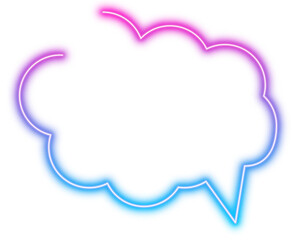 Transparent neon speech bubble quote icon. Talk bubble cloud speech element in purple and blue.