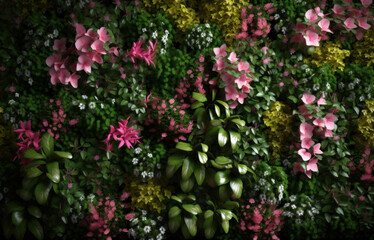 Fototapeta na wymiar Background from leaves and plants. Plant wall with lush green colors