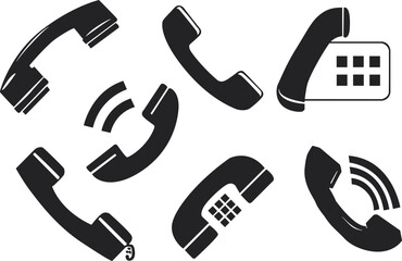 Set of black and white phone icons. Telephone call icons. Contact us icons. Vector illustration.