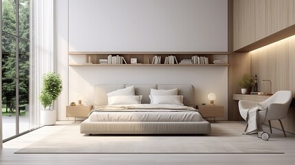 luxury bedroom interior minimal decor loft, generative ai