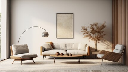 modern mid century minimalist interior living room, generative ai