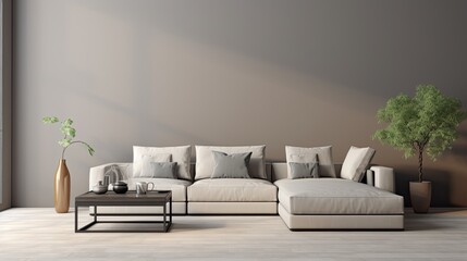 modern minimalist gray beige interior sofa, generative ai