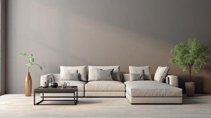 modern minimalist gray beige interior sofa, generative ai